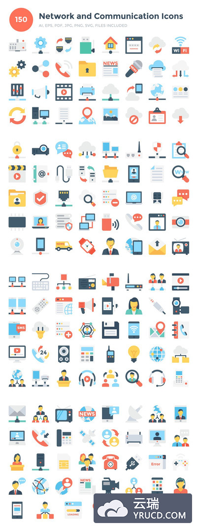 150个网络和通讯图标 150 Network and Communication Icons