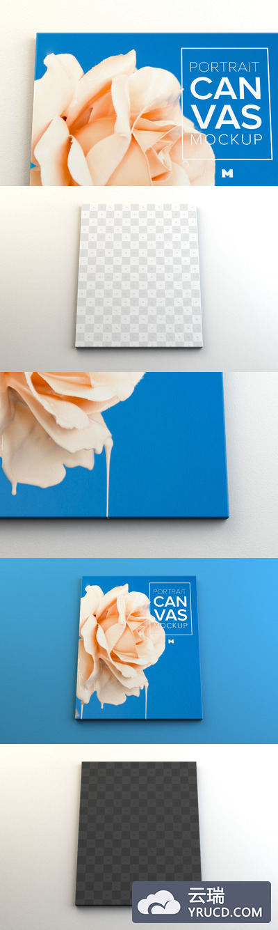 油画壁画样机素材 Portrait Canvas Frame Mockup Hanging on Wall in Front View