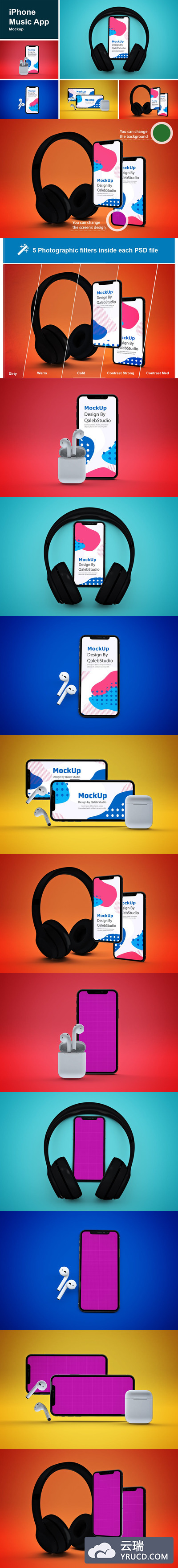 iPhone X 音乐场景设计展示手机样机素材下载[PSD]