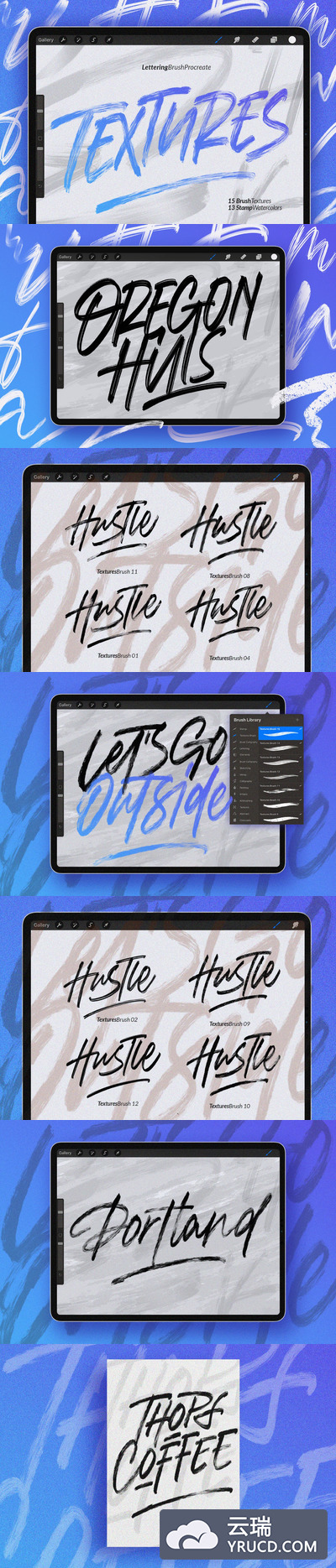 高品质的少见稀有iPad手绘书法质感纹理Procreate笔刷