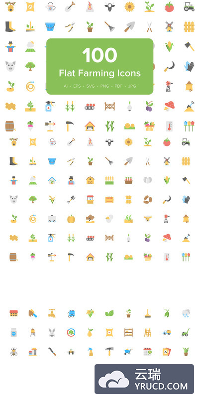 100个农业平面矢量图标 100 Farming Flat Vector Icons