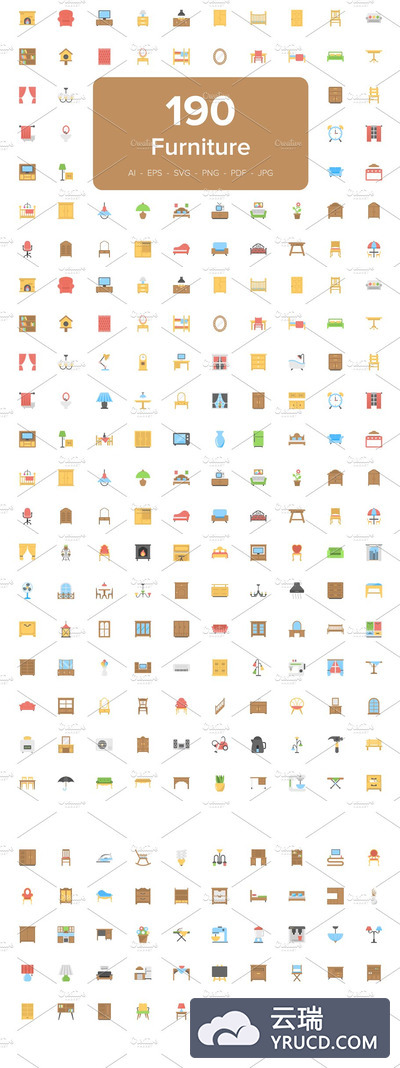 家具矢量图标 190 Furniture Flat Icons