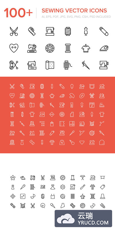 缝纫图标素材 100+ Sewing and Stitching Icons