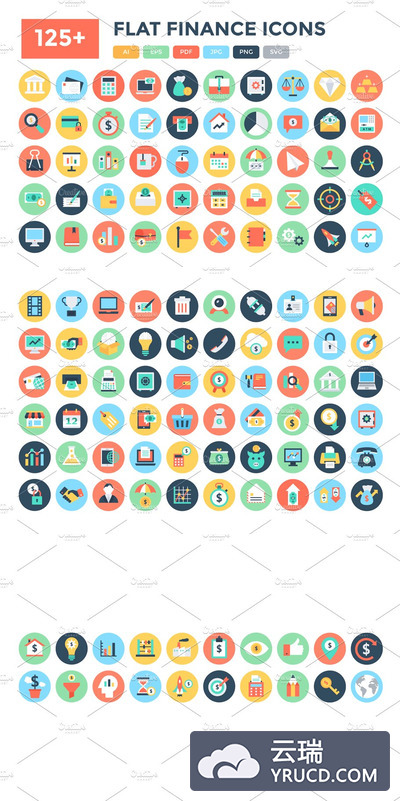 125+平面金融图标 125+ Flat Finance Icons