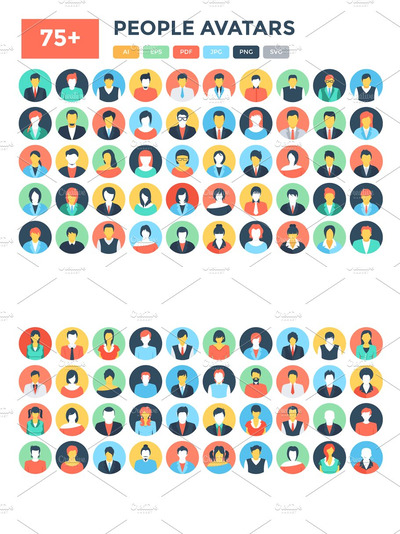 扁平化人物形象图标 90 Flat People Avatar Icons