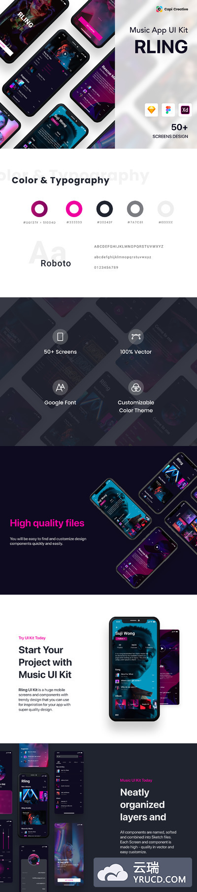 酷炫的音乐APP iOS Ui 套装下载[Sketch,XD,Fig]