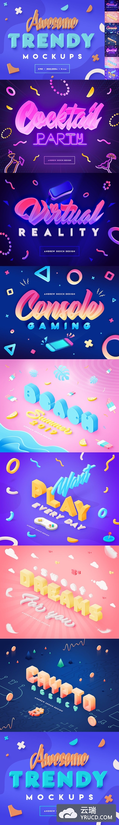 充满活力的时尚3D立体文字效果2.5D等轴等距图层样式预设集合