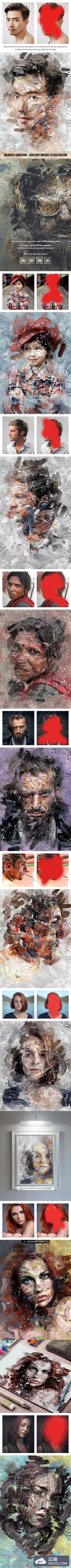 油画水彩涂料艺术照片处理效果ps动作下载