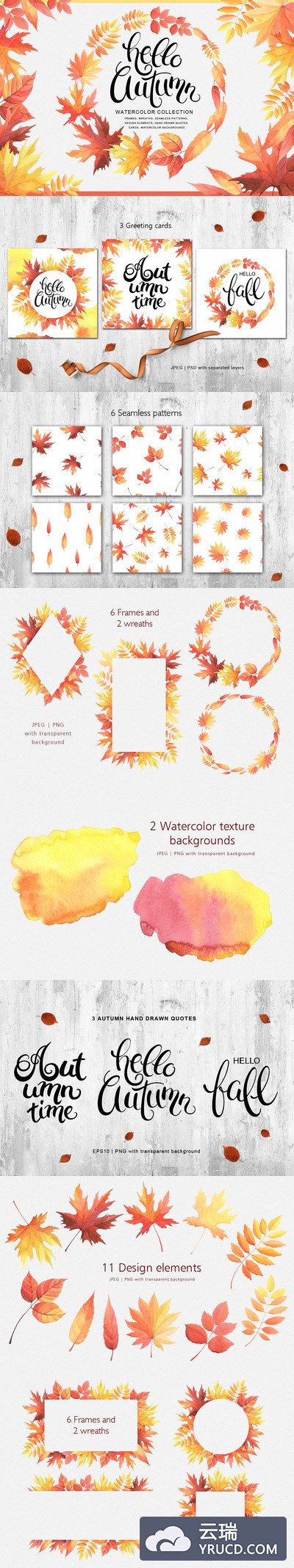秋季叶子水彩元素装饰插画合集