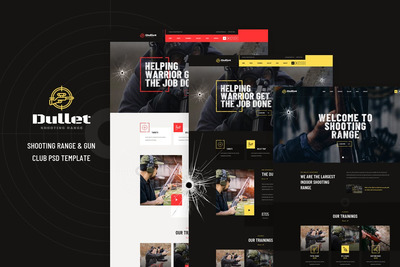 时尚高端少见稀有的FPS吃鸡游戏射击靶场和枪支俱乐部网站设计模板（psd）