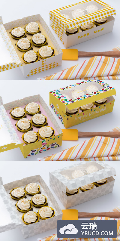 6个装蛋糕样机素材 Six Cupcake Box Mockup 03