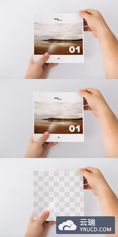 手持方形杂志样机模型 Holding Closed Square Magazine Mockup 01