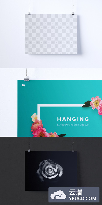 悬挂海报样机素材 3:2 landscape hanging poster mockup