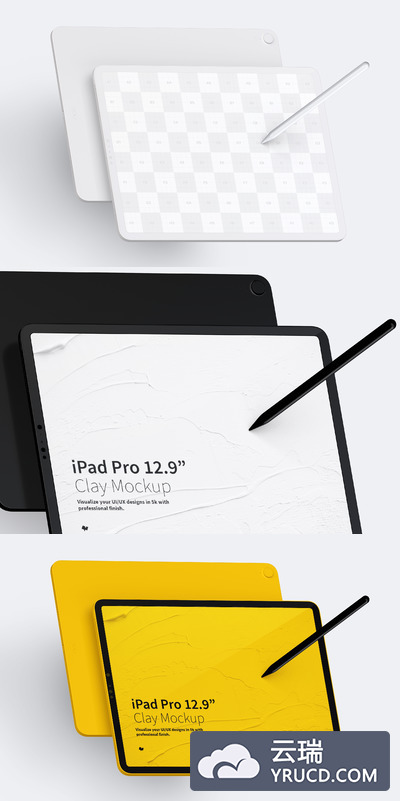 ipad样机素材 Clay iPad Pro 12.9” Mockup, Landscape Front and Back View