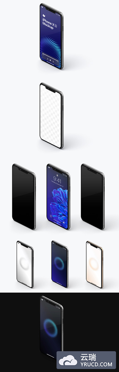 手机样机素材 iPhone XS Max Mockup, Isometric Left View 02