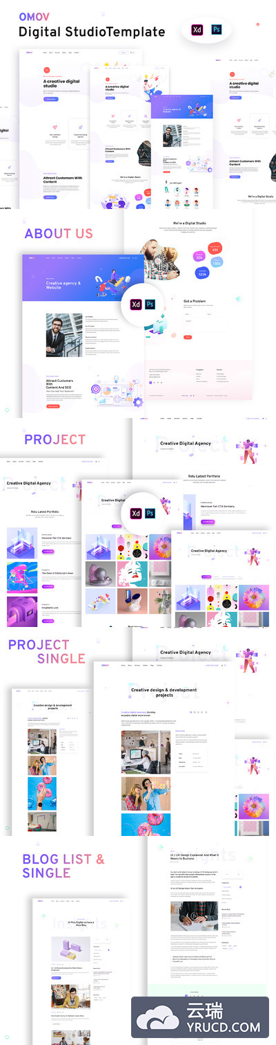 设计公司广告公司ui网页设计模板下载[PSD,XD]