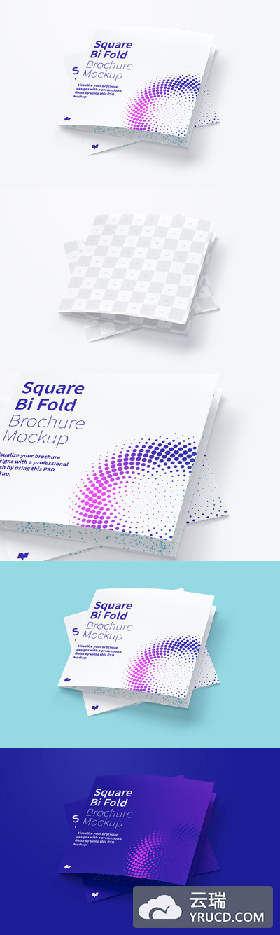 方形画册样机素材 Square Bi Fold Brochure Mockup 06