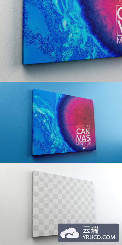 油画画布样机素材 Landscape Canvas Frame Mockup Hanging on Wall in Perspective