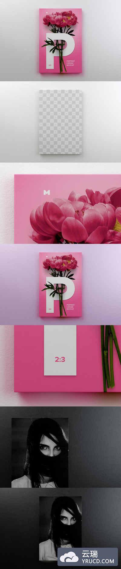 油画画布样机素材 2:3 Portrait Canvas Mockup Hanging on Wall, Front View