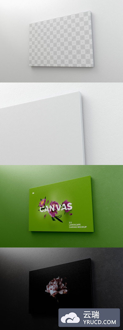 油画画框样机 3:2 Landscape Canvas Mockup Hanging on Wall, Right View