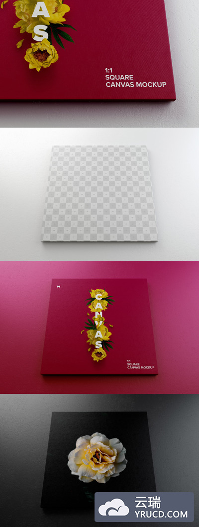 方形画框样机素材 Square Canvas Mockup Hanging on Wall, Bottom Front View