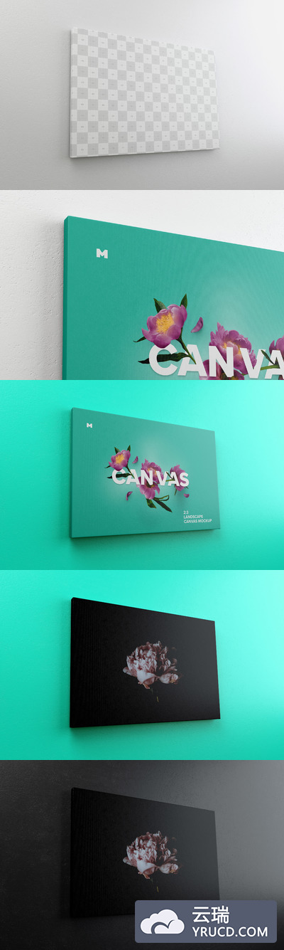 挂画画框样机素材 3:2 Landscape Canvas Mockup Hanging on Wall, Left View