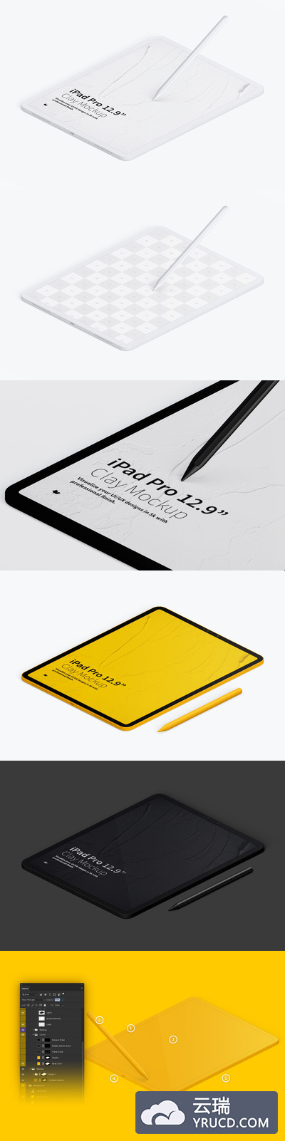 平板样机素材 Clay iPad Pro 12.9” Mockup, Isometric Right View