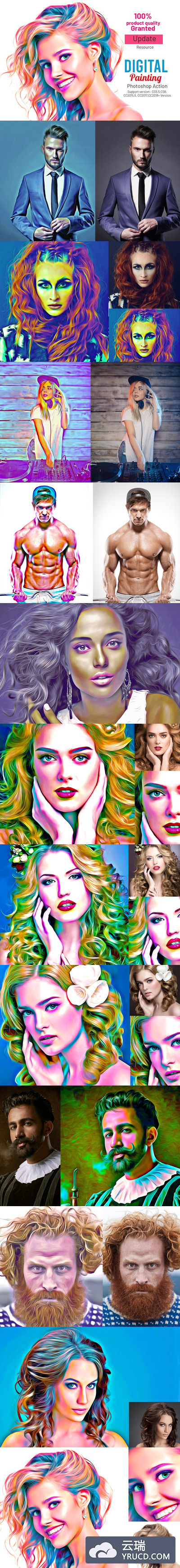 彩色数字绘画照片处理效果Photoshop动作下载