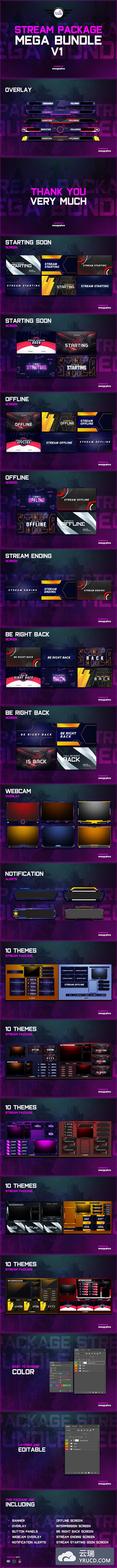 Twitch电子竞技游戏流媒体平台布局设计模板套装