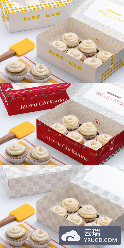 纸杯蛋糕设计包装 Six Cupcake Box Mockup 01