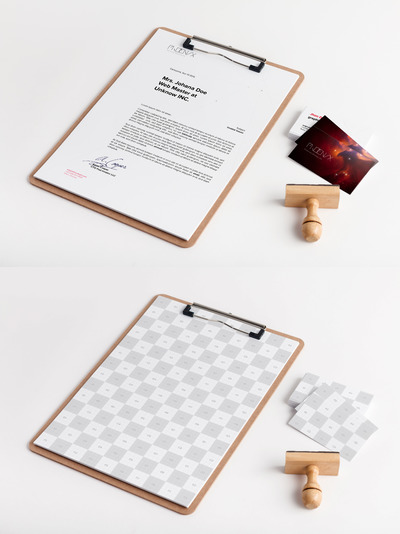 A4剪贴板和名片模型 A4 Clipboard and Business Cards Mockup 01