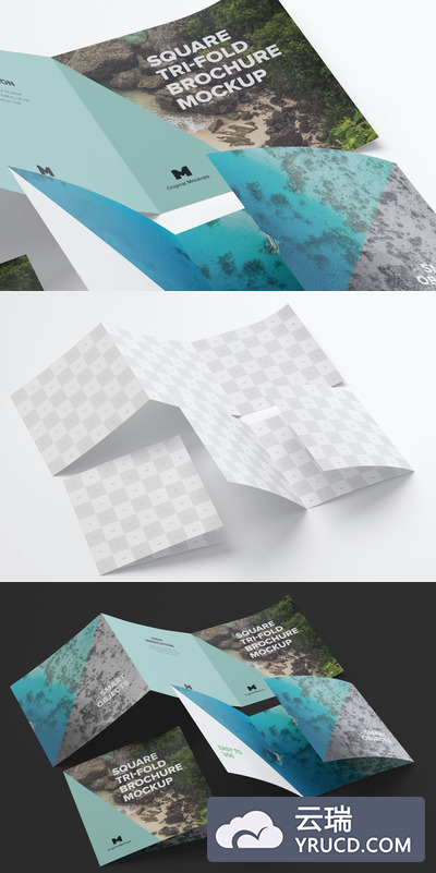 方形三折页小册子模型 Square Tri-Fold Brochure Mockup 06