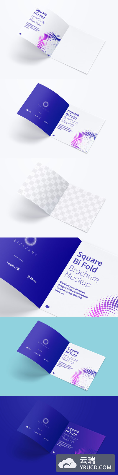 方形双折小册子模型 Square Bi Fold Brochure Mockup 02