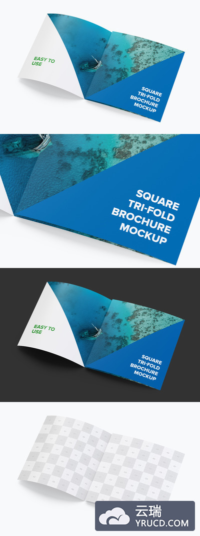 方形海报传单样机模型 Square Tri-Fold Brochure Mockup 04