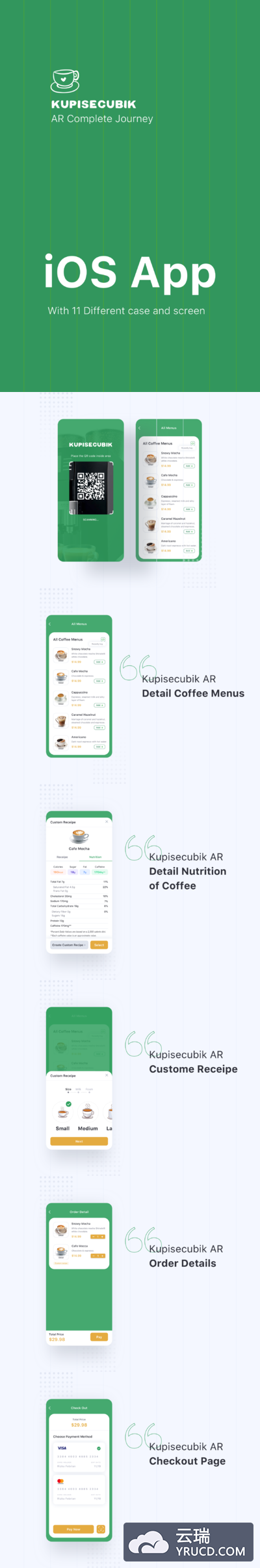 AR增强现实的咖啡点餐 app界面设计 iOS Ui 套装模板下载[Sketch]