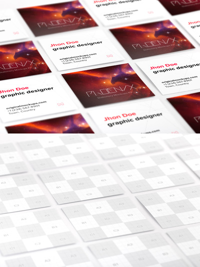 方形名片模型 Square Business Cards Mockup 02