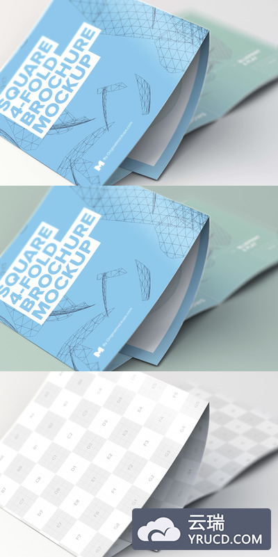 折页画册样机 Unfolding Square 4-Fold Brochure Close Up Mockup