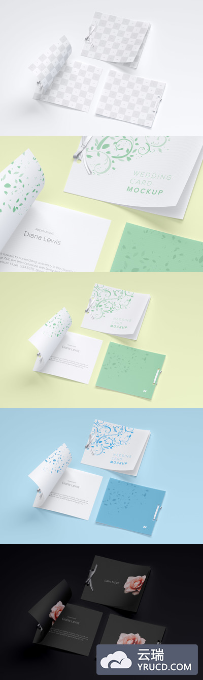 婚礼邀请卡样机素材 Wedding Card Mockup, Covers and Inner Pages