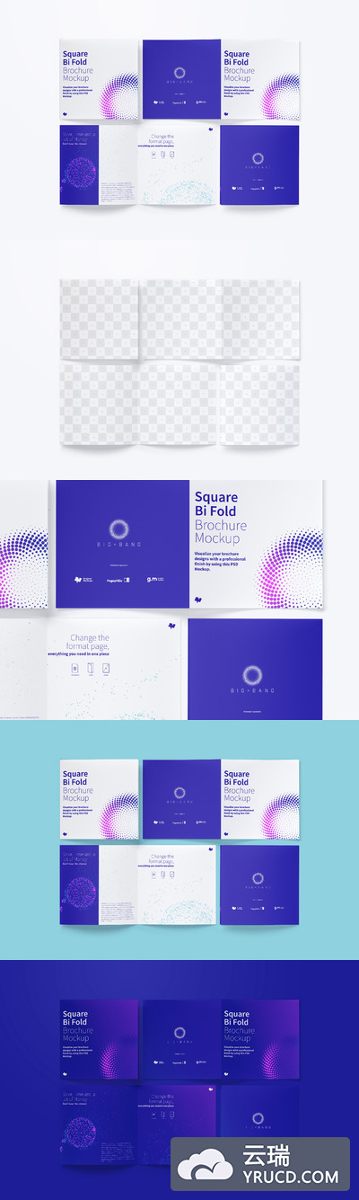 方形双折小册子模型 Square Bi Fold Brochure Mockup 04