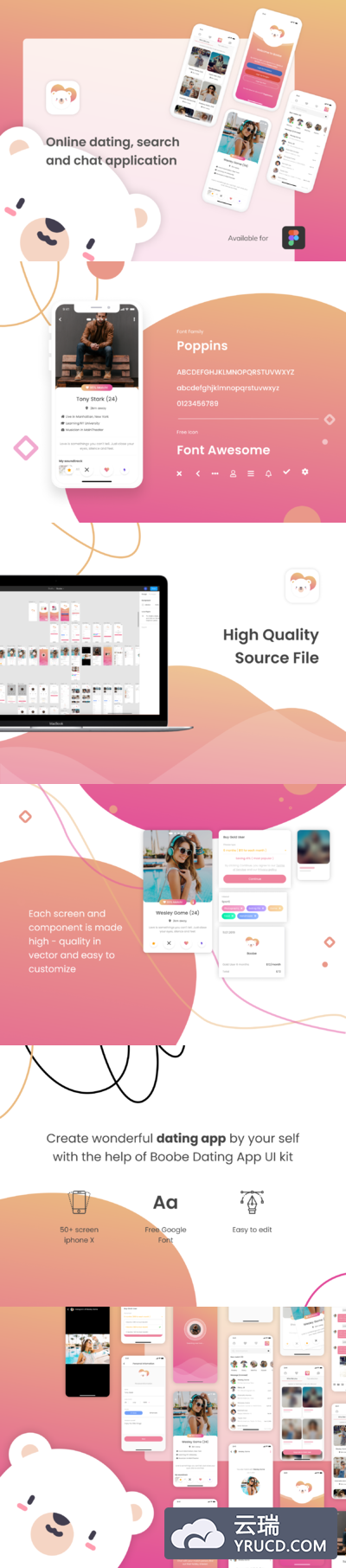 优秀的社交或在线交友平台app界面设计iOS Ui套装模板下载[Fig]