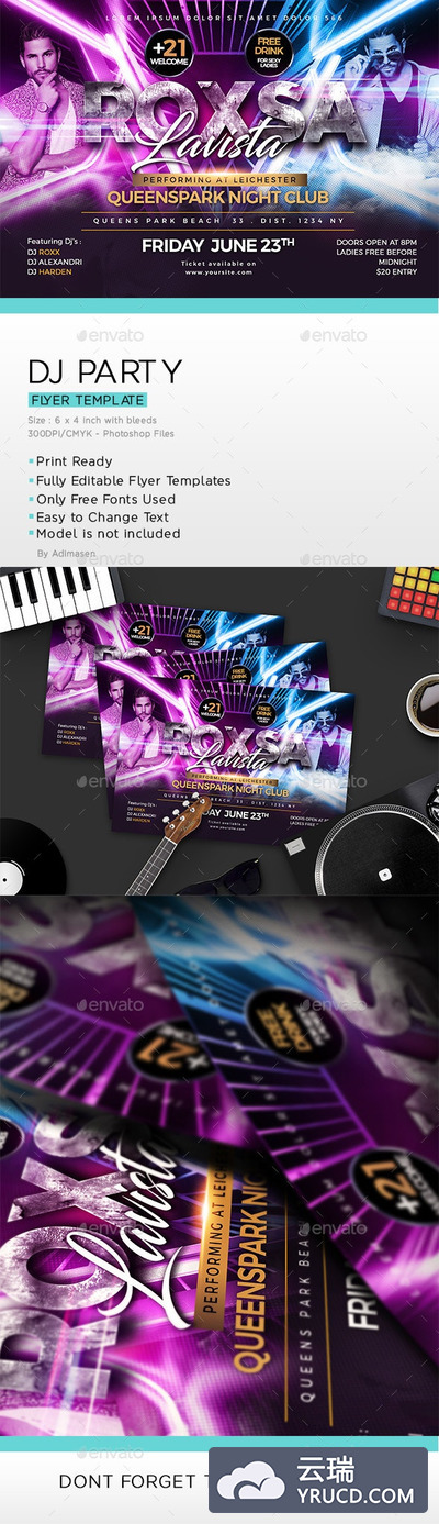 DJ音乐派对传单设计模板[PSD]