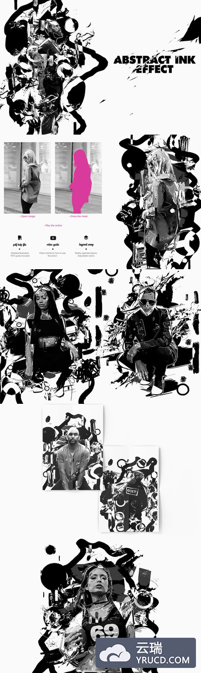 时尚高端炫酷的抽象中国风水墨墨水海报风格photoshop动作预设