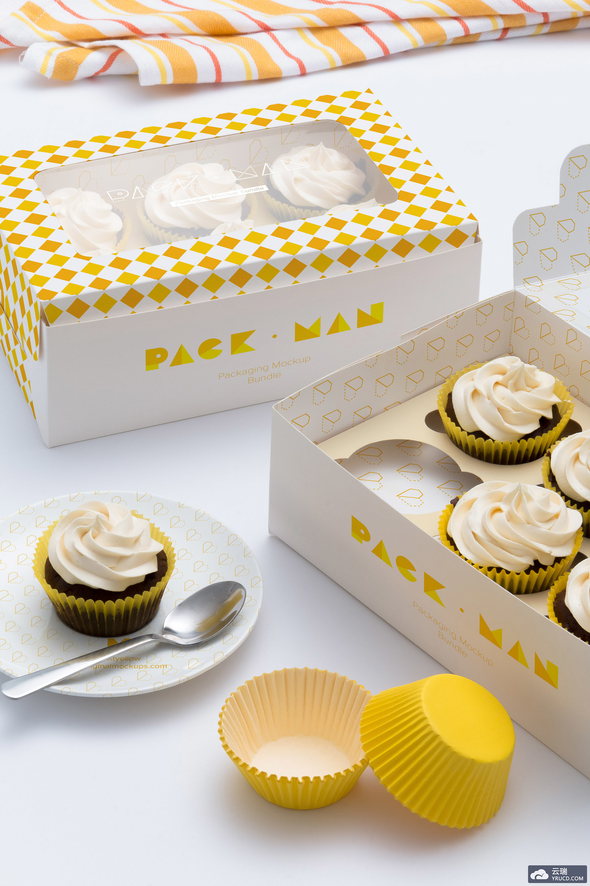 六个纸杯蛋糕盒模型 Six Cupcake Box Mockup 05