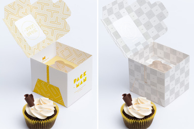 一个纸杯蛋糕盒模型 One Cupcake Box Mockup 02