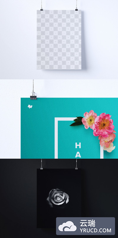 悬挂海报样机素材 2:3 portrait hanging poster mockup