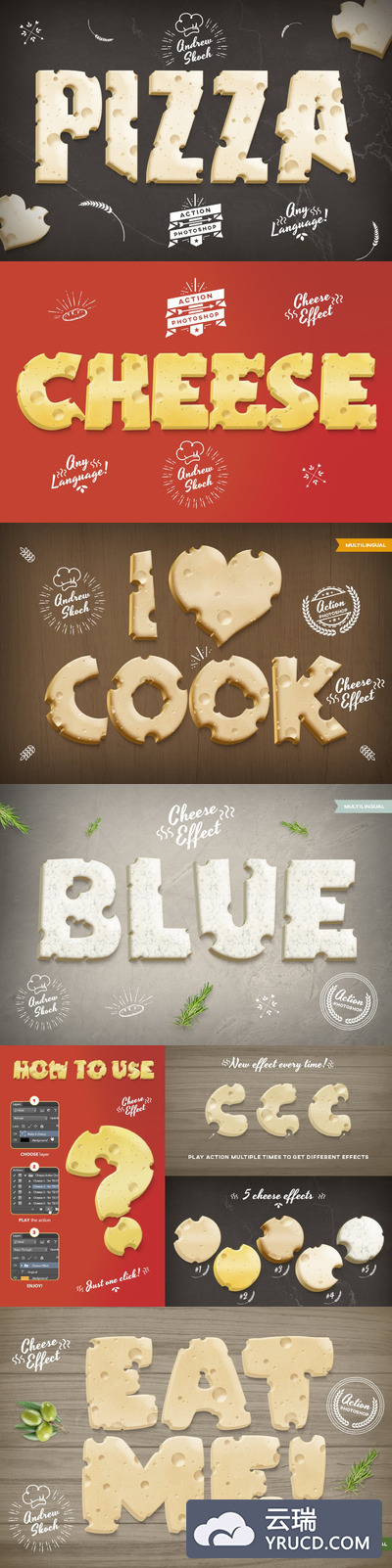 时尚高端诱人的有食欲奶酪photoshop动作预设集合