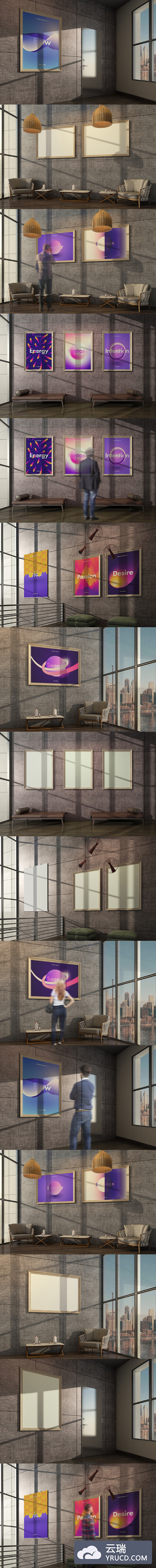 逼真的画廊展览艺术海报样机