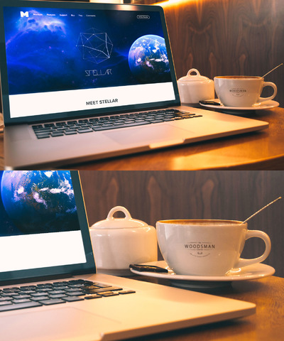 Macbook Pro和咖啡杯模型 Macbook Pro And Coffee Cup Mockup