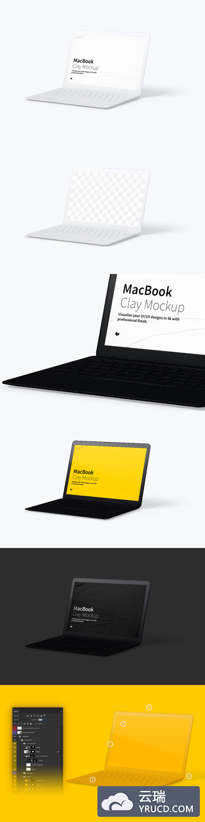 电脑样机素材 Clay MacBook Mockup, Right View