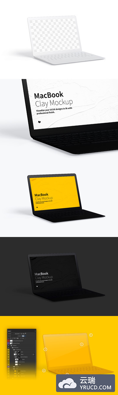 电脑样机素材 Clay MacBook Mockup, Left View